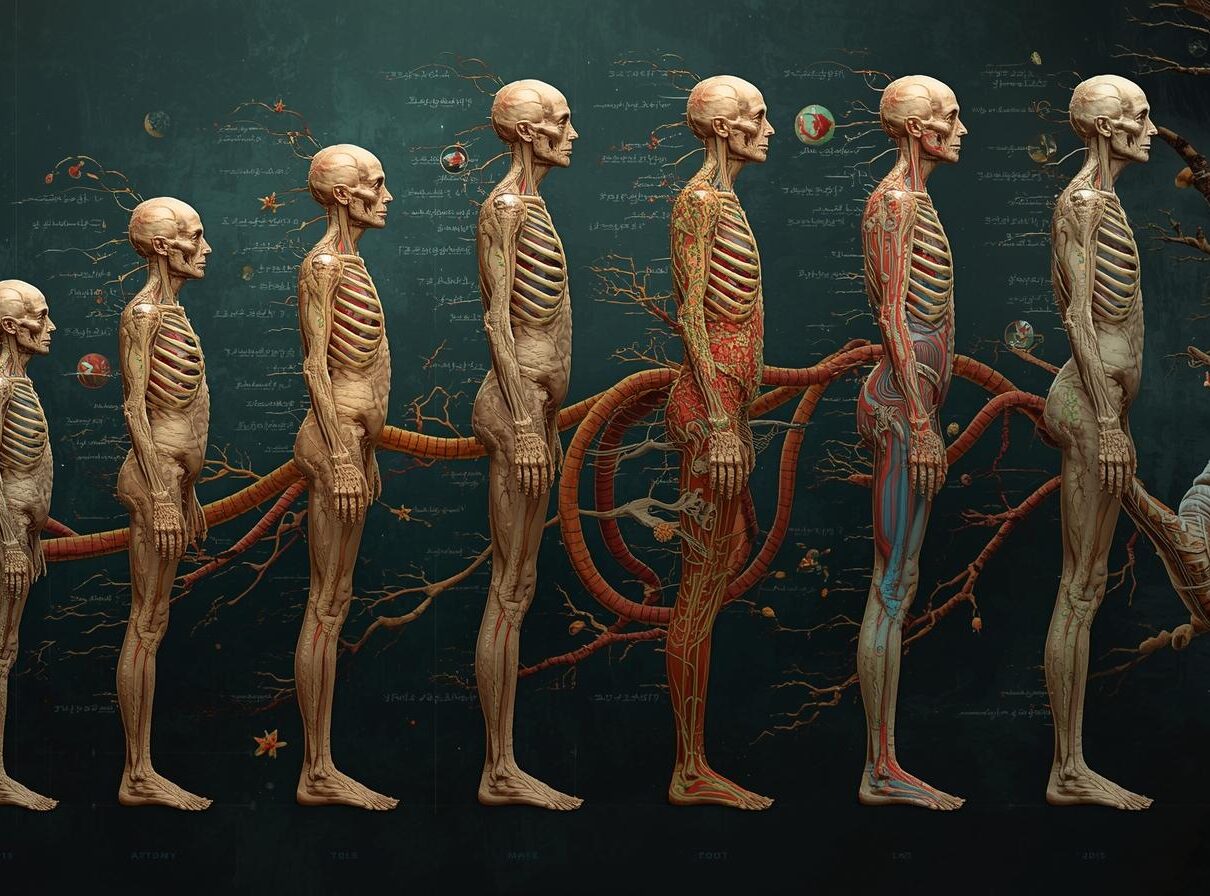 gençten yaşlıya doğru giden insan vücudu görseli biyolojik olarak sürreal
